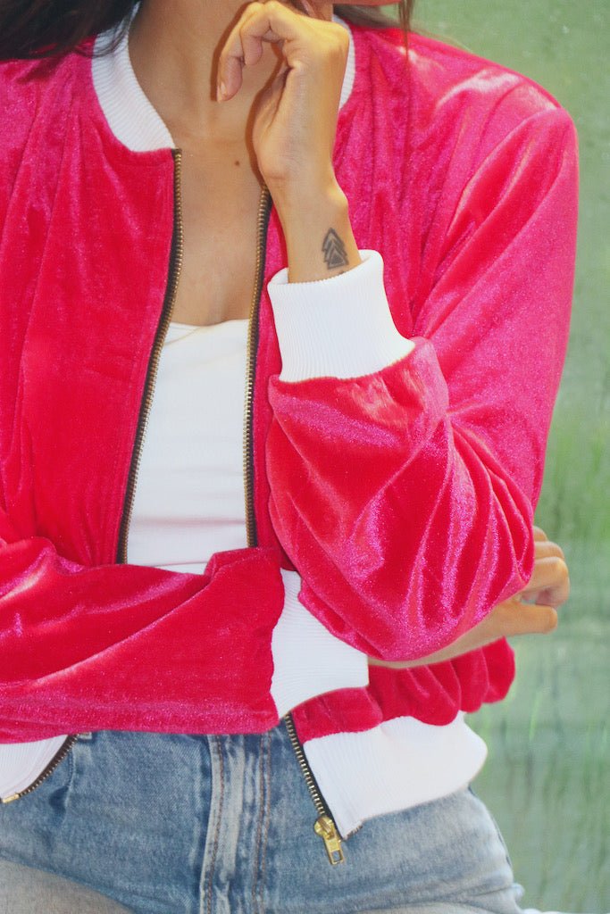Pink Velvet Bomber Jacket - Comfy Nights