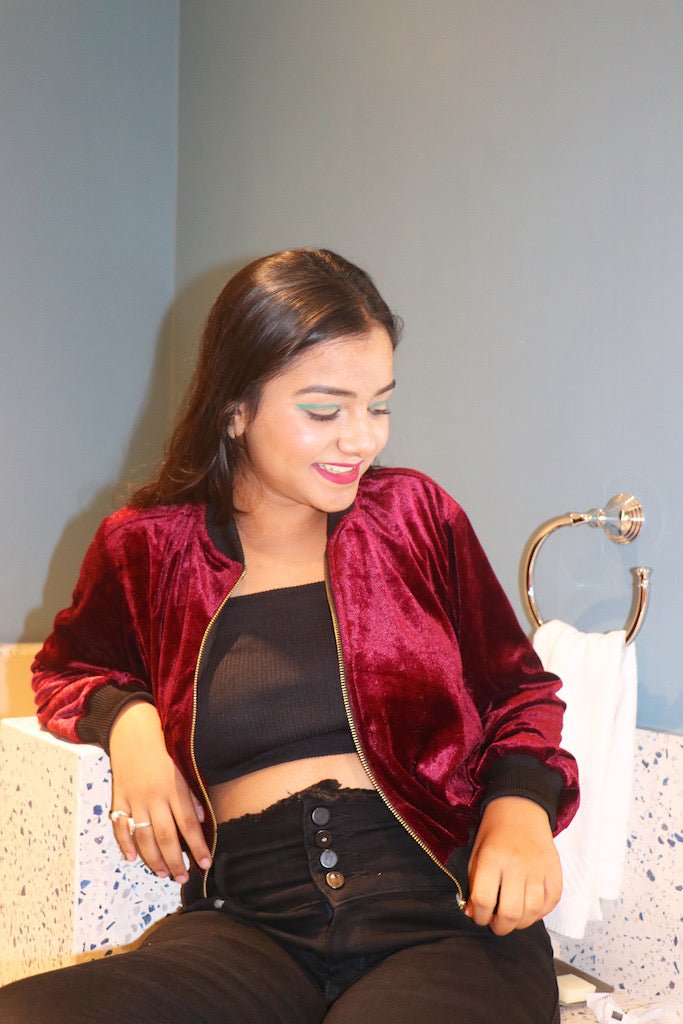 Wine Velvet Bomber Jacket - Comfy Nights