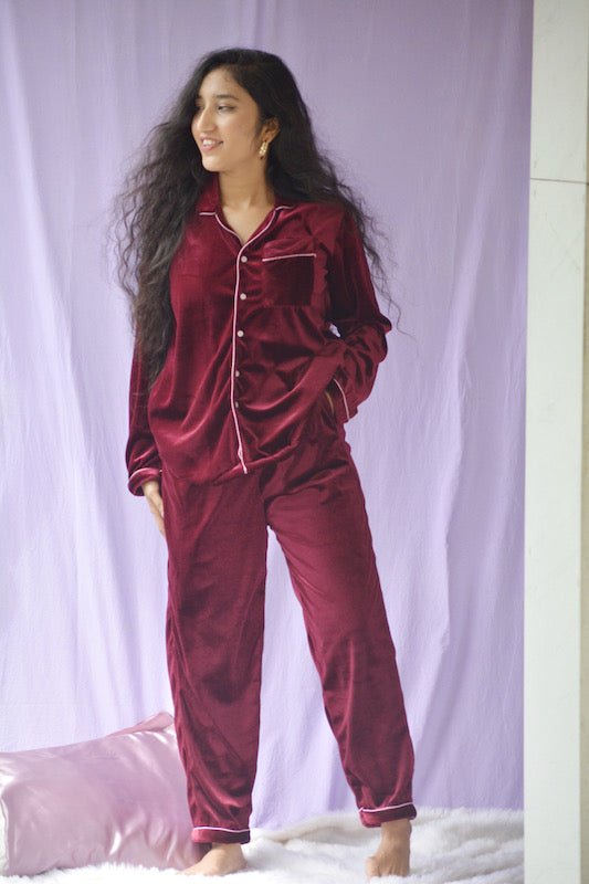 Wine Velvet PJ Set - Comfy Nights